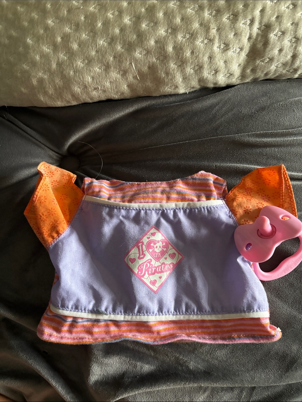 Baby Doll Purple & Orange Pirate Outfit with Pink Pacifier